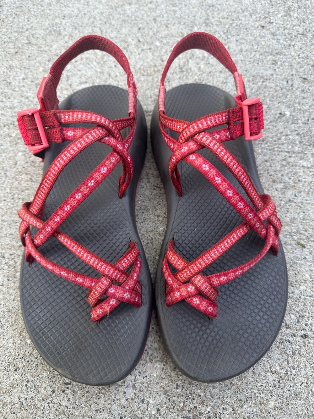 Chaco Red Patterned Sport Sandals with Grey Footbed